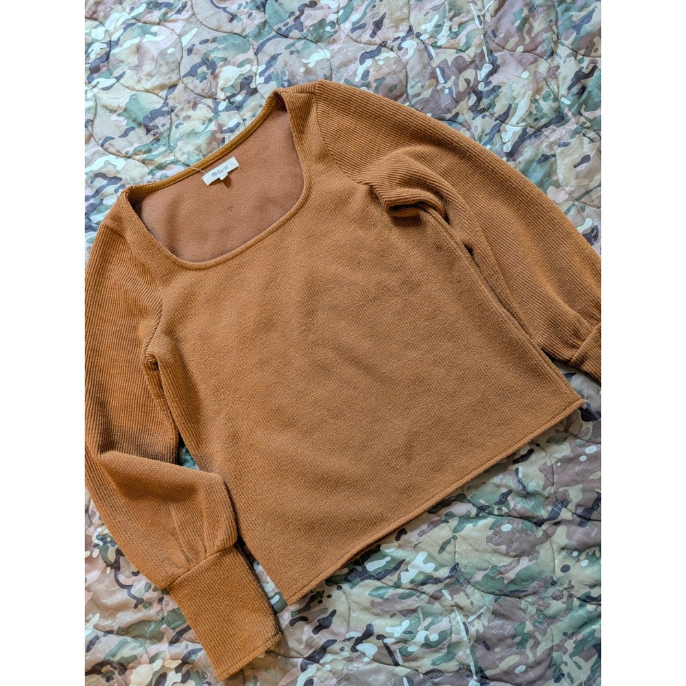Madewell Ribbed Square Neck Long Sleeve Sweater Top Amber Size S